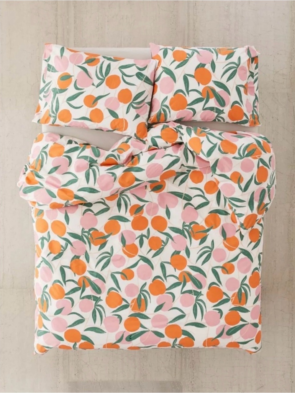Vibrant Peach Print Cotton Duvet Cover - Pink & Orange from Urban Outfitters